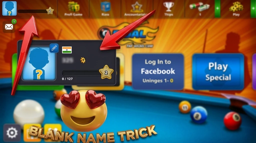 8 Ball Pool Blank Name Trick Setup